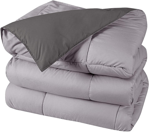 Reversible Down Alternative Comforter – Hypoallergenic Microfiber Blanket, Dark Gray/Light Gray (Queen & King) - with QUEEN | Sold by Uncle Wiener's Wholesale
