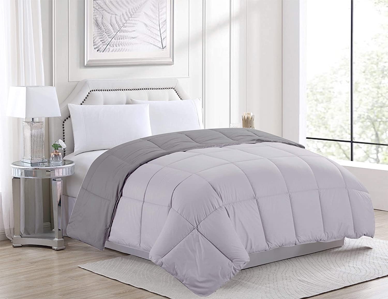 Reversible Down Alternative Comforter – Hypoallergenic Microfiber Blanket, Dark Gray/Light Gray (Queen & King) - with QUEEN | Sold by Uncle Wiener's Wholesale