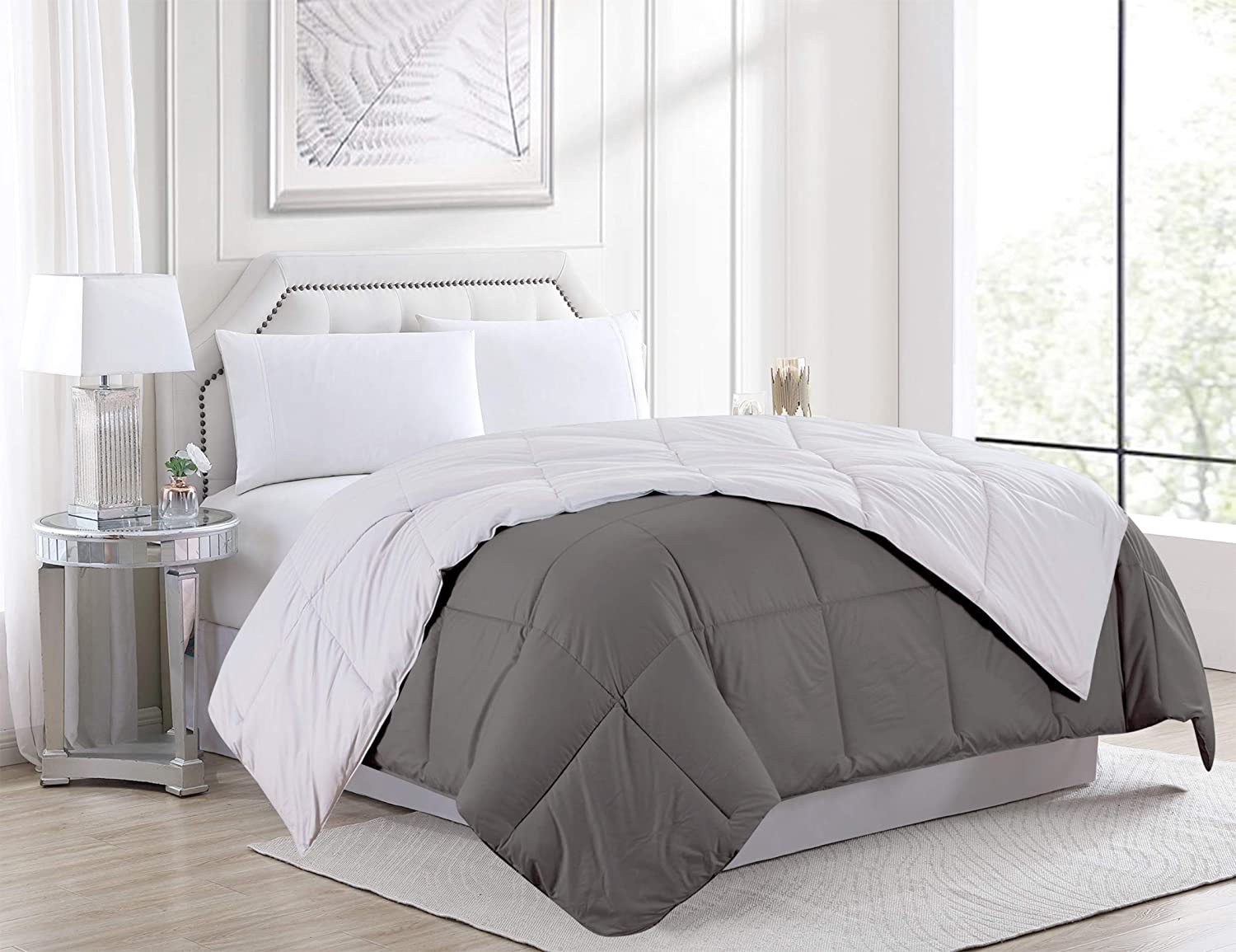 Reversible Down Alternative Comforter – Hypoallergenic Microfiber Blanket, Dark Gray/Light Gray (Queen & King) - with KING | Sold by Uncle Wiener's Wholesale