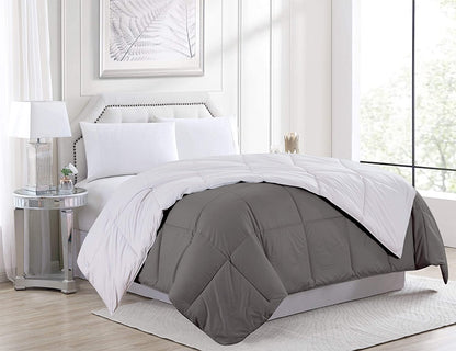 Reversible Down Alternative Comforter – Hypoallergenic Microfiber Blanket, Dark Gray/Light Gray (Queen & King) - with KING | Sold by Uncle Wiener's Wholesale