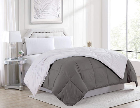 Reversible Down Alternative Comforter – Hypoallergenic Microfiber Blanket, Dark Gray/Light Gray (Queen & King) - with KING | Sold by Uncle Wiener's Wholesale