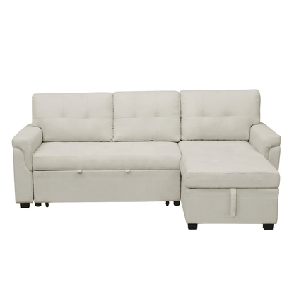 Reversible Sleeper Sectional Sofa with Storage Chaise – Pull - Out Bed for Apartments - with Caramel Leather | Sold by Uncle Wiener's Wholesale