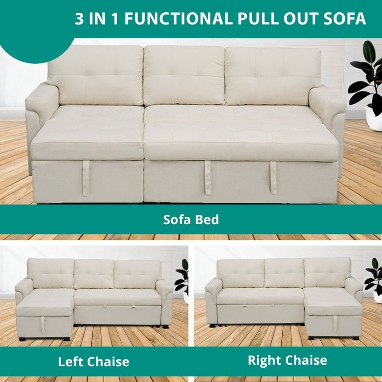 Reversible Sleeper Sectional Sofa with Storage Chaise – Pull - Out Bed for Apartments - with Caramel Leather | Sold by Uncle Wiener's Wholesale