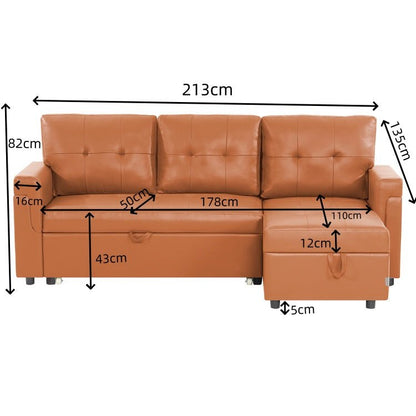 Reversible Sleeper Sectional Sofa with Storage Chaise – Pull - Out Bed for Apartments - with Black Leather | Sold by Uncle Wiener's Wholesale