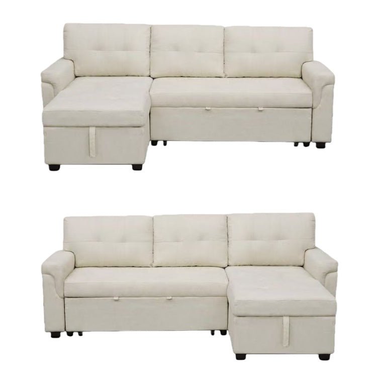 Reversible Sleeper Sectional Sofa with Storage Chaise – Pull - Out Bed for Apartments - with Caramel Leather | Sold by Uncle Wiener's Wholesale