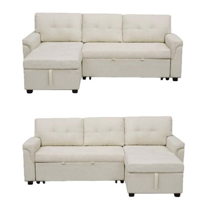 Reversible Sleeper Sectional Sofa with Storage Chaise – Pull - Out Bed for Apartments - with Caramel Leather | Sold by Uncle Wiener's Wholesale