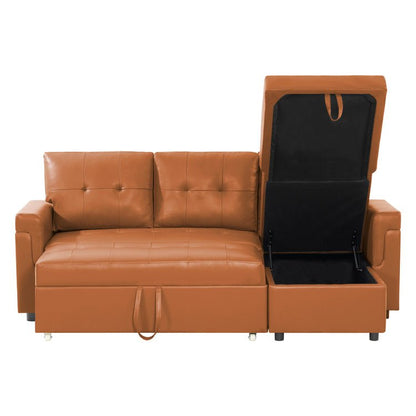 Reversible Sleeper Sectional Sofa with Storage Chaise – Pull - Out Bed for Apartments - with Black Leather | Sold by Uncle Wiener's Wholesale