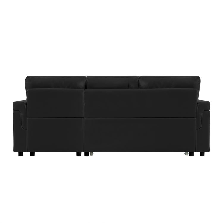 Reversible Sleeper Sectional Sofa with Storage Chaise – Pull - Out Bed for Apartments - with Black Leather | Sold by Uncle Wiener's Wholesale