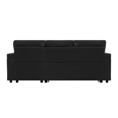 Reversible Sleeper Sectional Sofa with Storage Chaise – Pull - Out Bed for Apartments - with Black Leather | Sold by Uncle Wiener's Wholesale