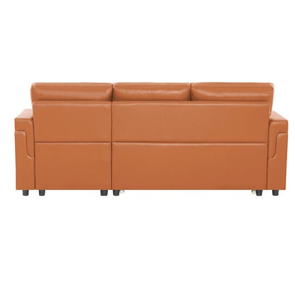 Reversible Sleeper Sectional Sofa with Storage Chaise – Pull - Out Bed for Apartments - with Black Leather | Sold by Uncle Wiener's Wholesale