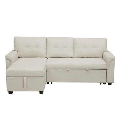 Reversible Sleeper Sectional Sofa with Storage Chaise – Pull - Out Bed for Apartments - with Caramel Leather | Sold by Uncle Wiener's Wholesale