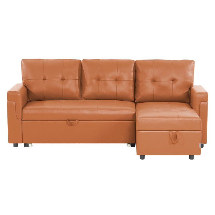 Reversible Sleeper Sectional Sofa with Storage Chaise – Pull - Out Bed for Apartments - with Black Leather | Sold by Uncle Wiener's Wholesale