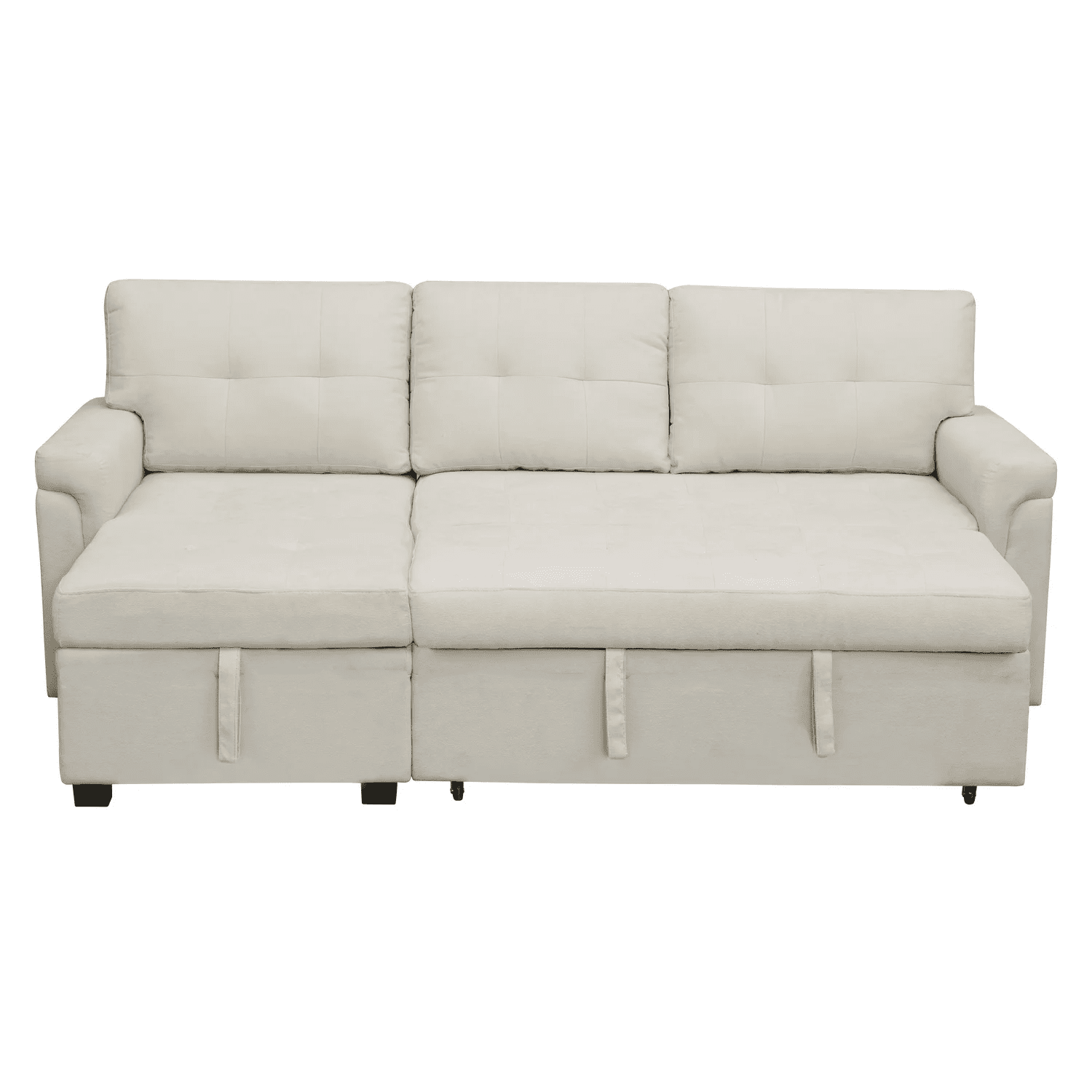 Reversible Sleeper Sectional Sofa with Storage Chaise – Pull - Out Bed for Apartments - with Caramel Leather | Sold by Uncle Wiener's Wholesale