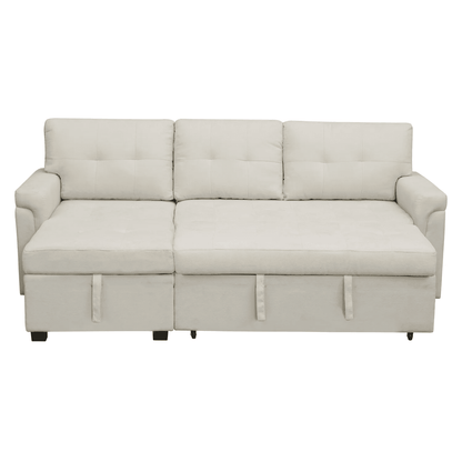Reversible Sleeper Sectional Sofa with Storage Chaise – Pull - Out Bed for Apartments - with Caramel Leather | Sold by Uncle Wiener's Wholesale