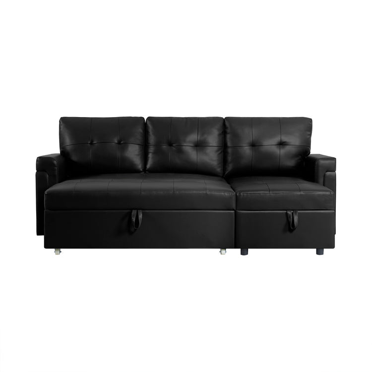 Reversible Sleeper Sectional Sofa with Storage Chaise – Pull - Out Bed for Apartments - with Black Leather | Sold by Uncle Wiener's Wholesale