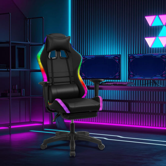 RGB Gaming Chair with LED Lights – Ergonomic PU Leather Office & Computer Chair with Lumbar Support & 2D Armrests GC11901 - with | Sold by Uncle Wiener's Wholesale