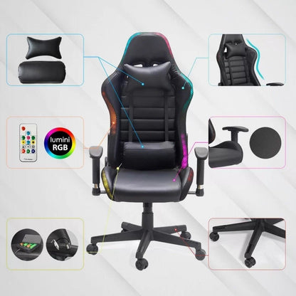 RGB Gaming Chair with LED Lights – Ergonomic PU Leather Office & Computer Chair with Lumbar Support & 2D Armrests GC11901 - with | Sold by Uncle Wiener's Wholesale