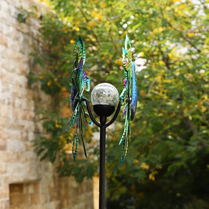 RGB LED Solar Peacock Wind Spinner | Outdoor Garden Decor – 954121 - with | Sold by Uncle Wiener's Wholesale