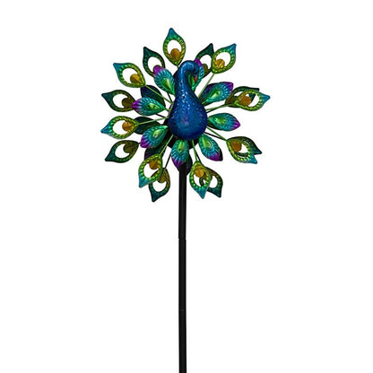 RGB LED Solar Peacock Wind Spinner | Outdoor Garden Decor – 954121 - with | Sold by Uncle Wiener's Wholesale