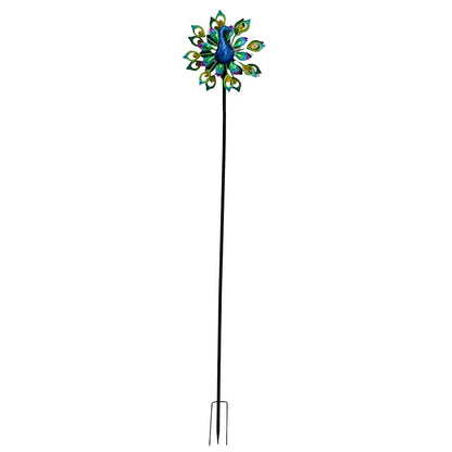 RGB LED Solar Peacock Wind Spinner | Outdoor Garden Decor – 954121 - with | Sold by Uncle Wiener's Wholesale