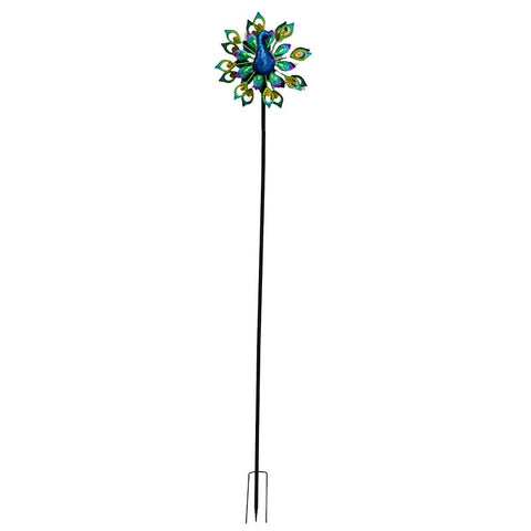 RGB LED Solar Peacock Wind Spinner | Outdoor Garden Decor – 954121 - with | Sold by Uncle Wiener's Wholesale