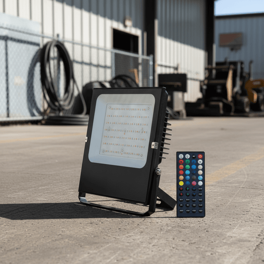 RGB Remote Controlled LED Flood Light | 60W & 100W, 44-Key Remote, IP66 Waterproof - General Equipment with 60 Watt | Sold by Uncle Wiener's Wholesale