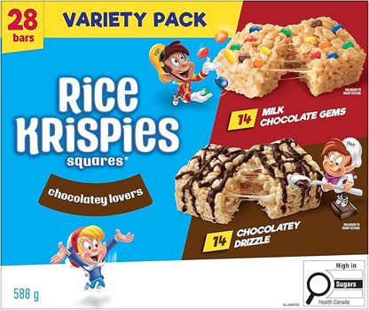 Rice Krispies Squares Chocolatey Lovers Variety Pack 28 Bars 588g Kellogg's Snack Bars - with | Sold by Uncle Wiener's Wholesale