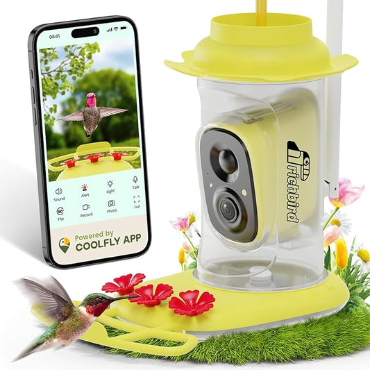 RichBird Smart Hummingbird Feeder with Camera Solar Powered AI Bird Feeder - with Yellow | Sold by Uncle Wiener's Wholesale