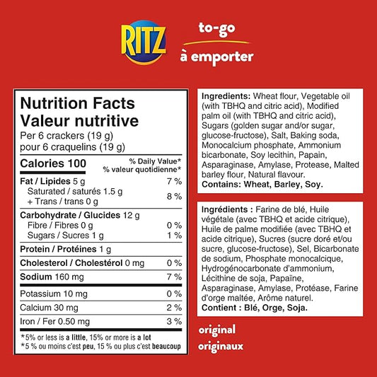 RITZ To - Go Original Crackers 334g 8 Individually Wrapped Cracker Stacks - Snack with | Sold by Uncle Wiener's Wholesale