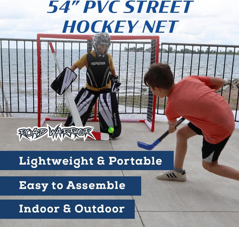 Road Warrior PVC Street Hockey Hockey Net | Hockey Nets for Kids | 54" PVC Hockey Net Designed for Street Hockey | The Perfect Starter Hockey Goal - with Red | Sold by Uncle Wiener's Wholesale
