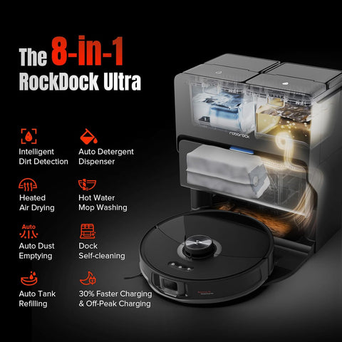 roborock S8 MaxV Ultra Robot Vacuum & Sonic Mop, 10000 Pa Suction, Corner to Edge Deep Cleaning, Hot Air Self - Drying, Auto Empty & Refill, Detergent Dispenser, Obstacle Avoidance, Black - with Black | Sold by Uncle Wiener's Wholesale