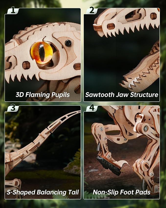 ROBOTIME 3D Wooden Velociraptor Puzzle – Walking Mechanical Dinosaur Model Building Kit with Spring-Powered Gears, STEM Craft Toy - Toys with | Sold by Uncle Wiener's Wholesale