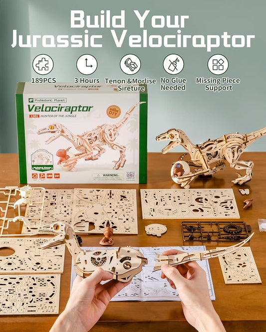 ROBOTIME 3D Wooden Velociraptor Puzzle – Walking Mechanical Dinosaur Model Building Kit with Spring-Powered Gears, STEM Craft Toy - Toys with | Sold by Uncle Wiener's Wholesale