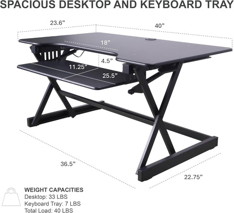 Rocelco 40" Height Adjustable Standing Desk Converter with AC Outlet and USB Charger - Gas Spring Sit Stand Up Dual Monitor Tabletop Riser Workstation - Large Keyboard Tray - Black (R DADRB - 40 - ACUSB) - with 40" | Sold by Uncle Wiener's Wholesale