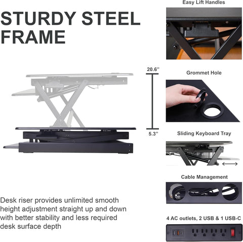 Rocelco 40" Height Adjustable Standing Desk Converter with AC Outlet and USB Charger - Gas Spring Sit Stand Up Dual Monitor Tabletop Riser Workstation - Large Keyboard Tray - Black (R DADRB - 40 - ACUSB) - with 40" | Sold by Uncle Wiener's Wholesale
