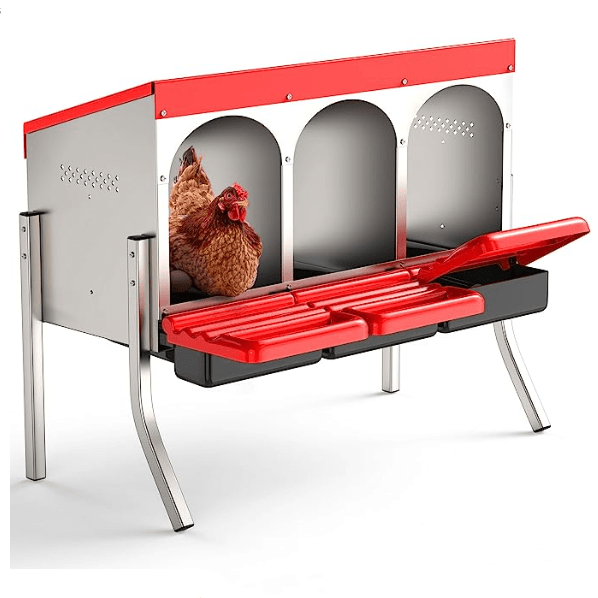 Roll - Out Chicken Nesting Box for Hens – Metal Laying Nest with Removable Trays (3 or 6 Compartments) - with 3 - Compartment Roll Out Chicken | Sold by Uncle Wiener's Wholesale