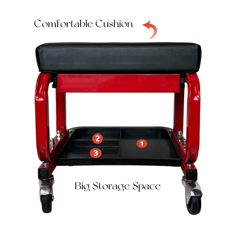 Rolling Garage Seat with Under-Tray Storage LD18011 - with | Sold by Uncle Wiener's Wholesale