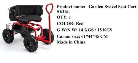 Rolling Garden Swivel Seat Cart with Tool Tray and Pneumatic Tires – RGSSC3550 - with | Sold by Uncle Wiener's Wholesale