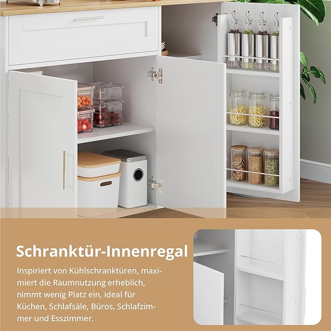 Rolling Kitchen Island Cart with Folding Worktop, Storage Cabinet, Drawer & Spice Rack on Wheels KI001WT - with | Sold by Uncle Wiener's Wholesale