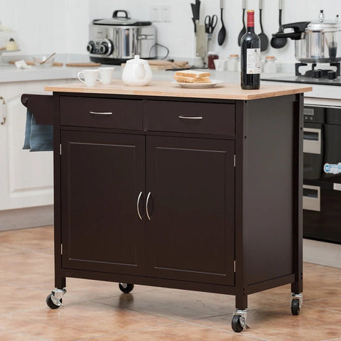 "Rolling kitchen island cart with wood and metal frame, spice rack, drawer, and cabinet – Models 42301 & 4230"