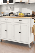 Rolling Kitchen Island Cart with Wood Top, Cabinets, Drawers & Locking Wheels – White Mobile Coffee Bar Trolley CB037W - with | Sold by Uncle Wiener's Wholesale