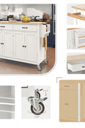Rolling Kitchen Island Cart with Wood Top, Cabinets, Drawers & Locking Wheels – White Mobile Coffee Bar Trolley CB037W - with | Sold by Uncle Wiener's Wholesale
