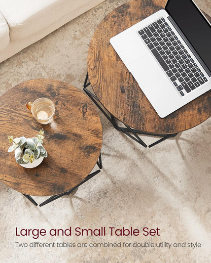 Round Coffee Table Set of 2 with Steel Frame, Modern Side Tables for Living Room, Bedroom and Office Rustic Brown and Ink Black LET040KD01 - with | Sold by Uncle Wiener's Wholesale
