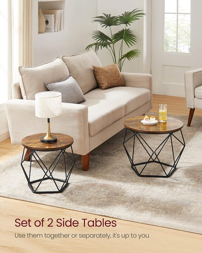 Round Coffee Table Set of 2 with Steel Frame, Modern Side Tables for Living Room, Bedroom and Office Rustic Brown and Ink Black LET040KD01 - with | Sold by Uncle Wiener's Wholesale