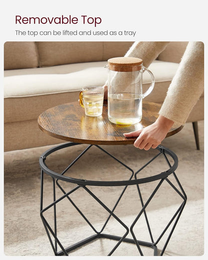 Round Coffee Table Set of 2 with Steel Frame, Modern Side Tables for Living Room, Bedroom and Office Rustic Brown and Ink Black LET040KD01 - with | Sold by Uncle Wiener's Wholesale