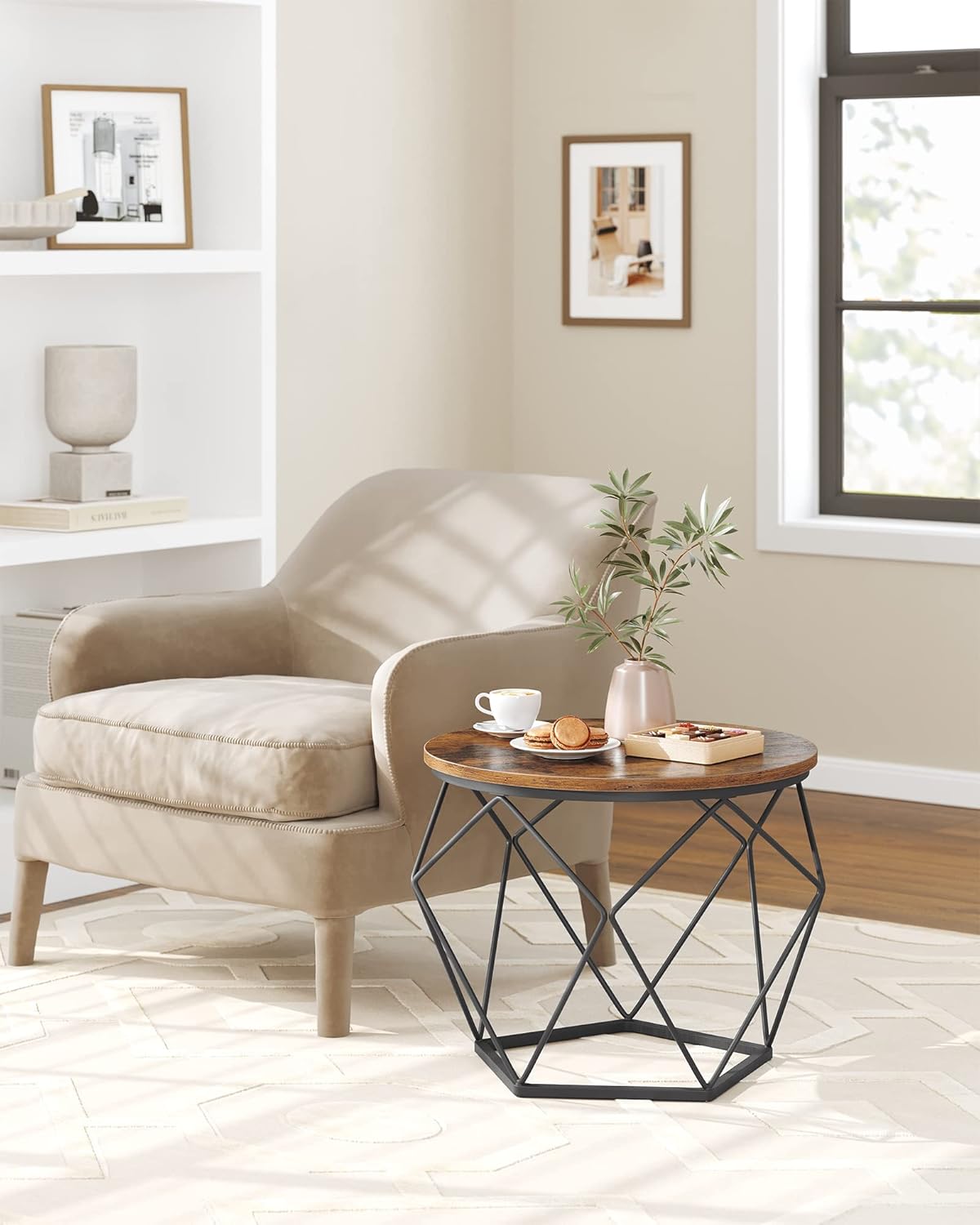 Round Coffee Table Set of 2 with Steel Frame, Modern Side Tables for Living Room, Bedroom and Office Rustic Brown and Ink Black LET040KD01 - with | Sold by Uncle Wiener's Wholesale