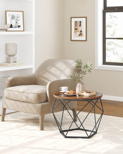 Round Coffee Table Set of 2 with Steel Frame, Modern Side Tables for Living Room, Bedroom and Office Rustic Brown and Ink Black LET040KD01 - with | Sold by Uncle Wiener's Wholesale