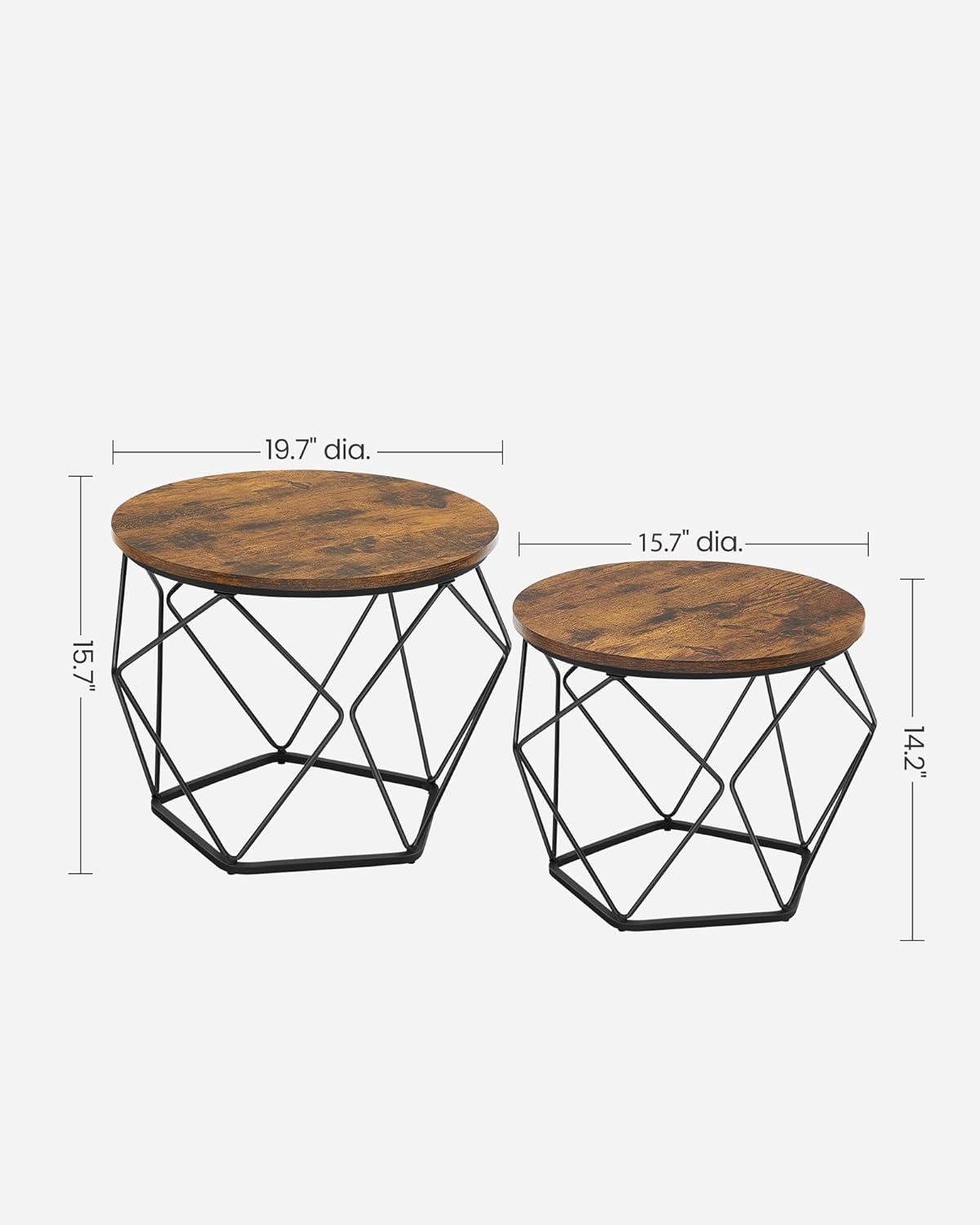 Round Coffee Table Set of 2 with Steel Frame, Modern Side Tables for Living Room, Bedroom and Office Rustic Brown and Ink Black LET040KD01 - with | Sold by Uncle Wiener's Wholesale