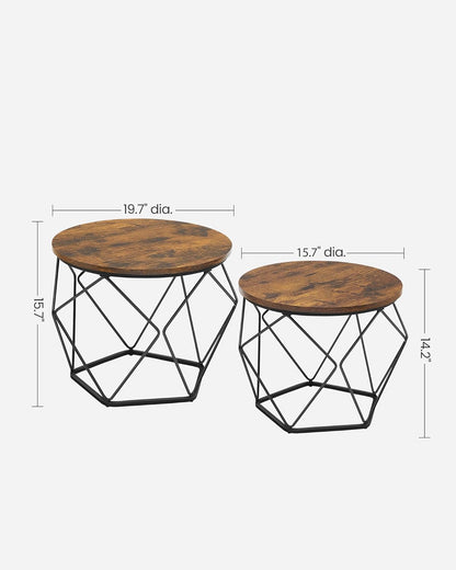 Round Coffee Table Set of 2 with Steel Frame, Modern Side Tables for Living Room, Bedroom and Office Rustic Brown and Ink Black LET040KD01 - with | Sold by Uncle Wiener's Wholesale