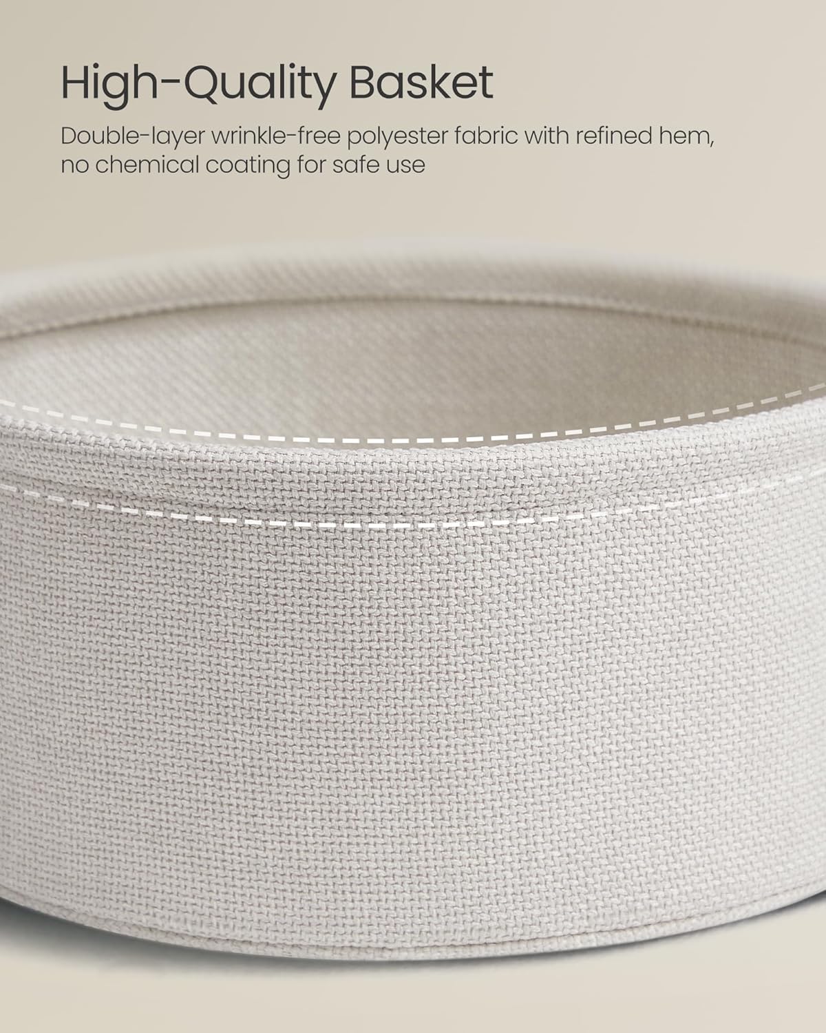 Round Side Table with Fabric Storage Basket, Modern Nightstand for Bedroom and Living Room LET223 - with Cream White | Sold by Uncle Wiener's Wholesale
